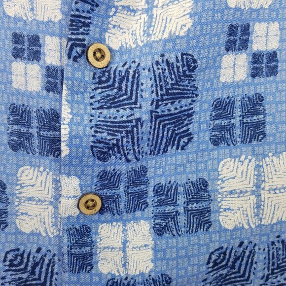 NAT NAST Button Up Shirt Men's XL Silk Blend Blue Square Hawaiian Short Sleeve - Picture 7 of 15